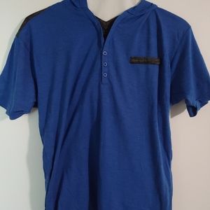 Blue hooded short sleeve T-shirt